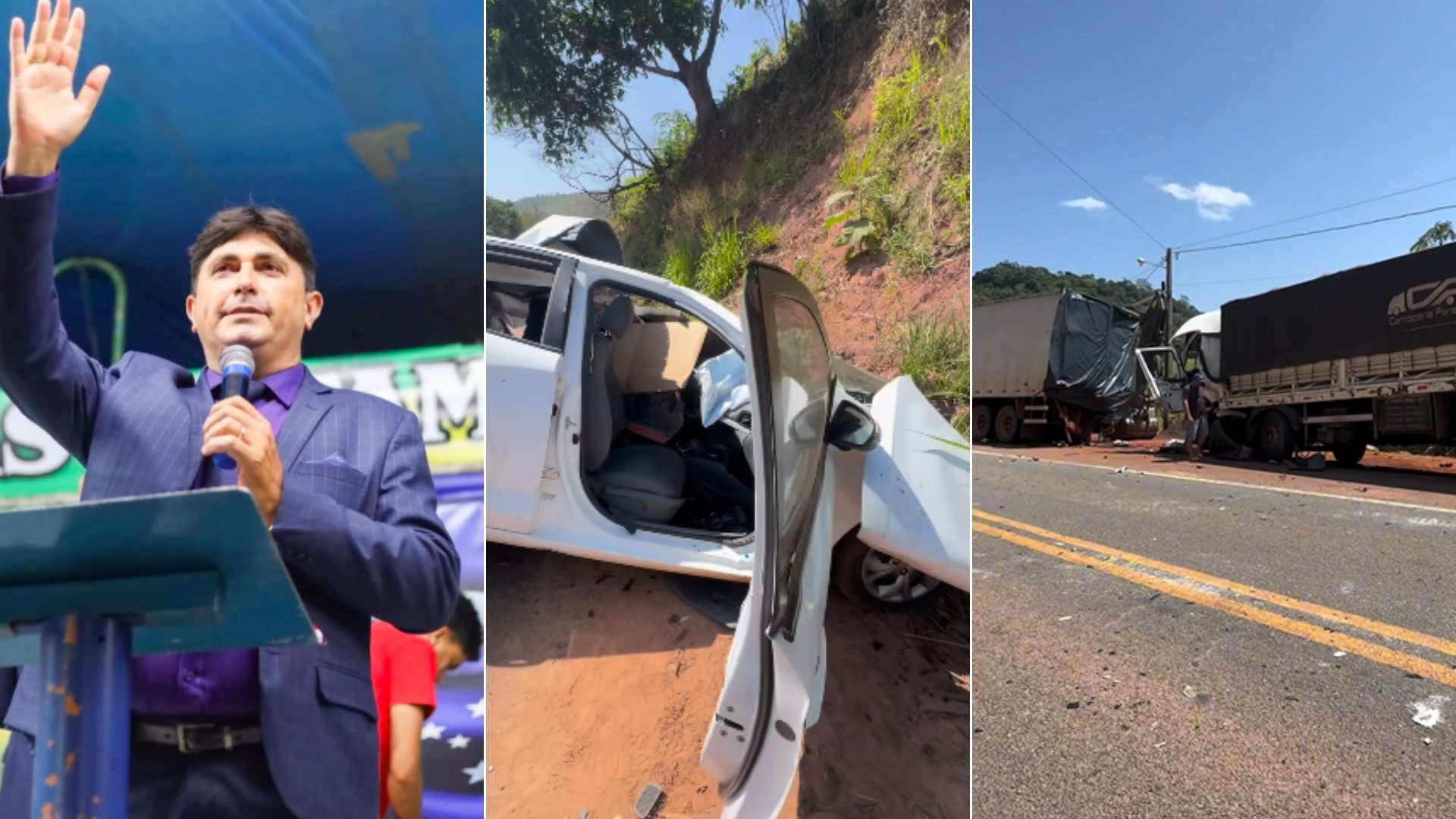 Pastor morre em grave acidente envolvendo carro e dois caminhões