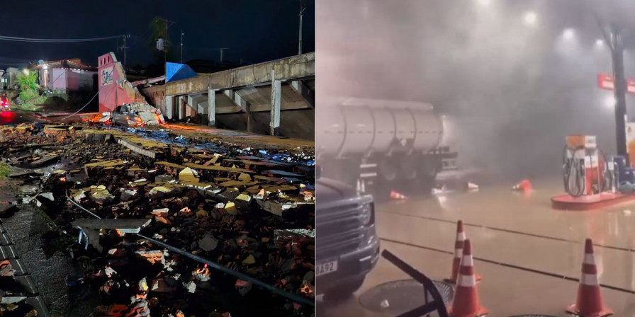 Temporal com ventos fortes derruba muro de ginásio e causa estragos em Zé Doca